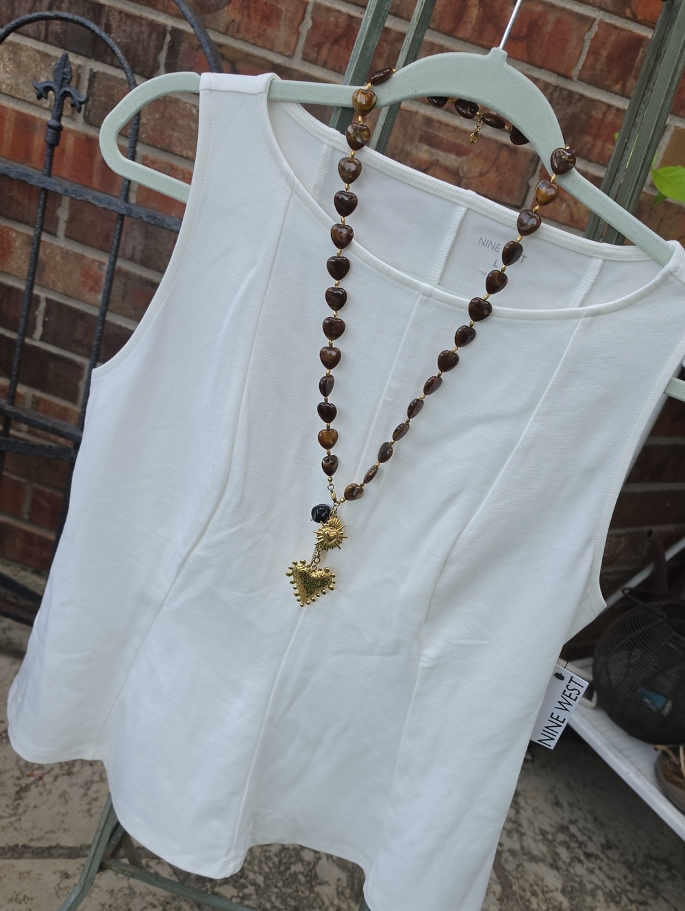 Nine West Women's Off White Sleeveless Tank Top Size Large